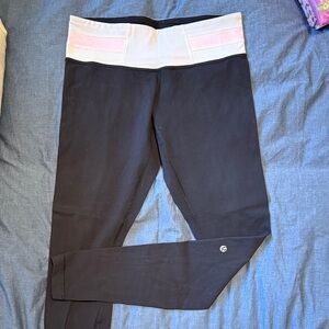Lululemon Athletica Black Leggings with Pink and White Waistband